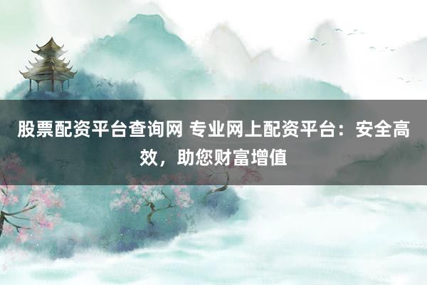 股票配资平台查询网 专业网上配资平台：安全高效，助您财富增值