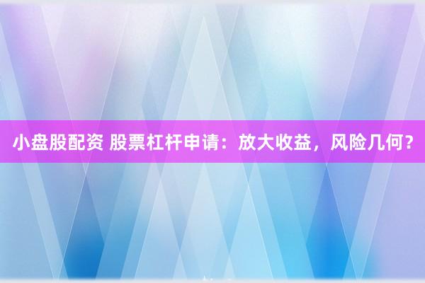 小盘股配资 股票杠杆申请：放大收益，风险几何？