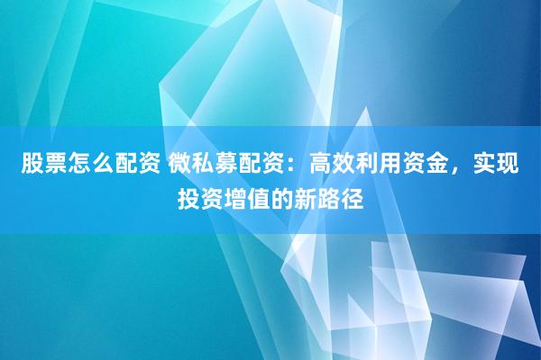 股票怎么配资 微私募配资：高效利用资金，实现投资增值的新路径