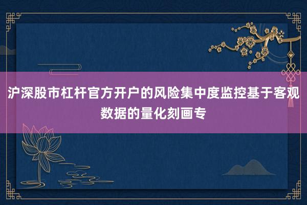 沪深股市杠杆官方开户的风险集中度监控基于客观数据的量化刻画专